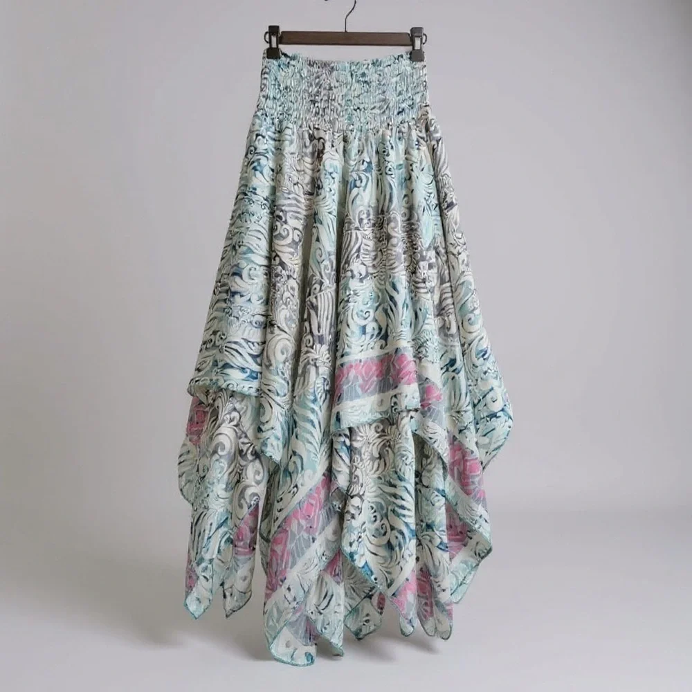 Asymmetrical Silk Boho Dress with Handkerchief Hem - Picture 15 of 16